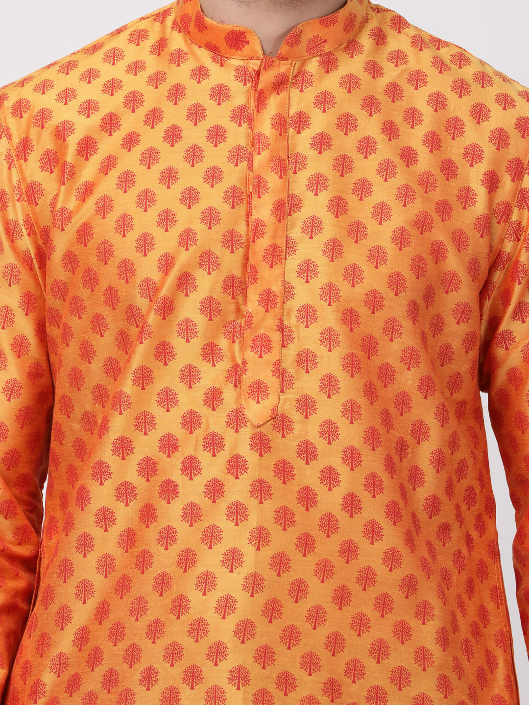 Men's Orange Cotton Blend Kurta