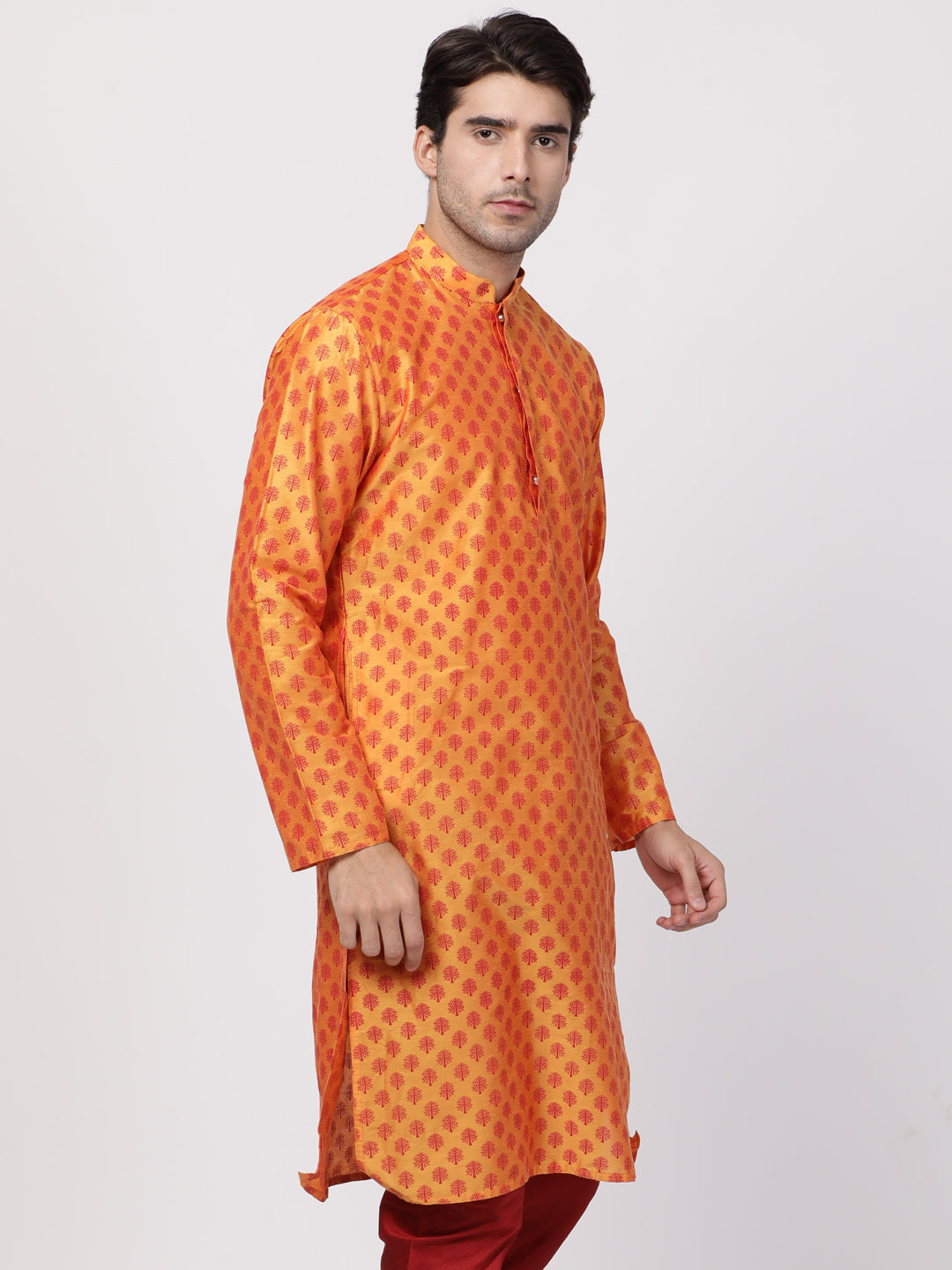 Men's Orange Cotton Blend Kurta