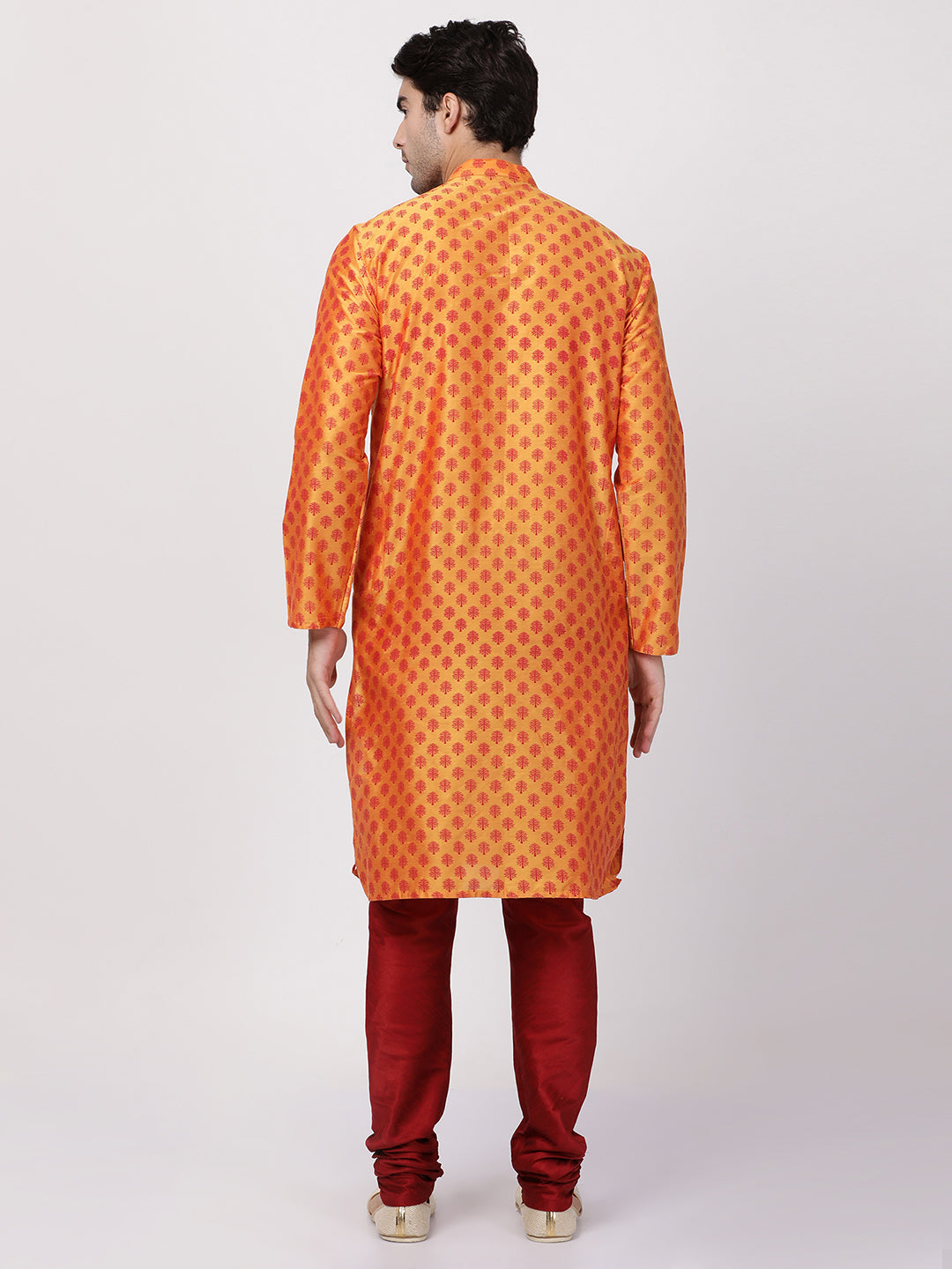 Men's Orange Cotton Blend Kurta Pyjama Set