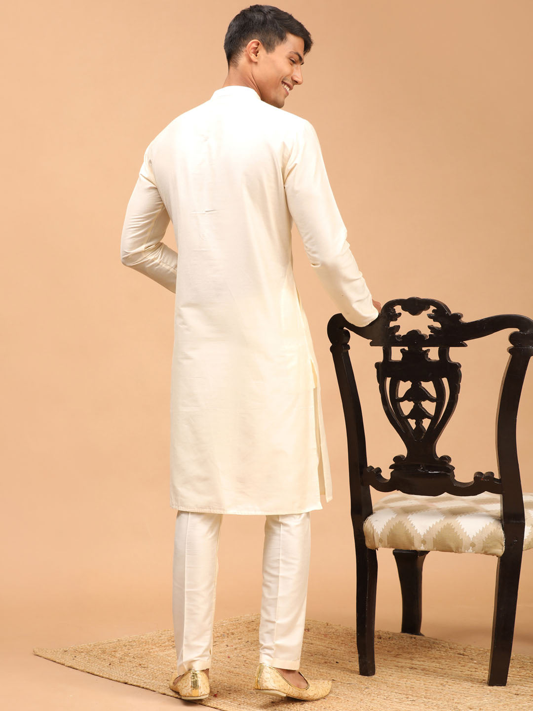 Men's Cream Viscose Kurta Pyjama Set