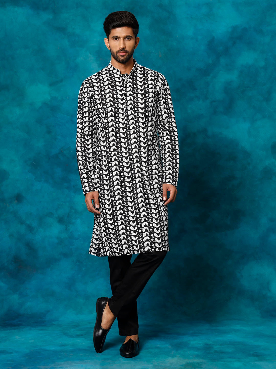 Men's Black Cotton Kurta Pyjama Set