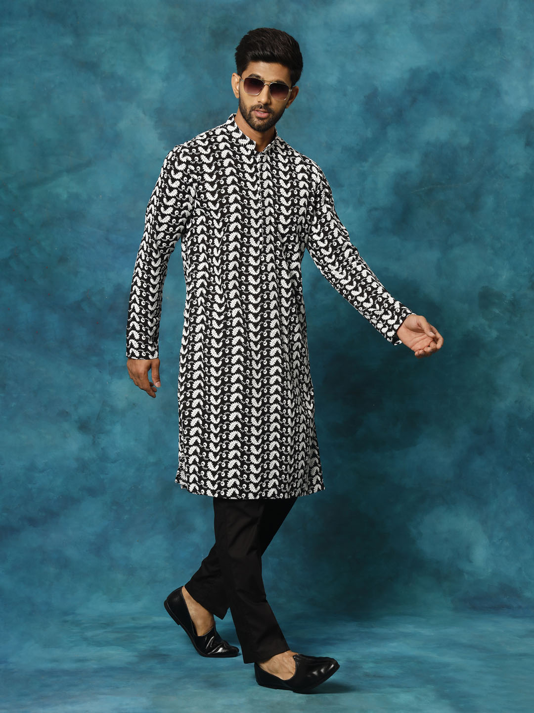 Men's Black Cotton Kurta Pyjama Set