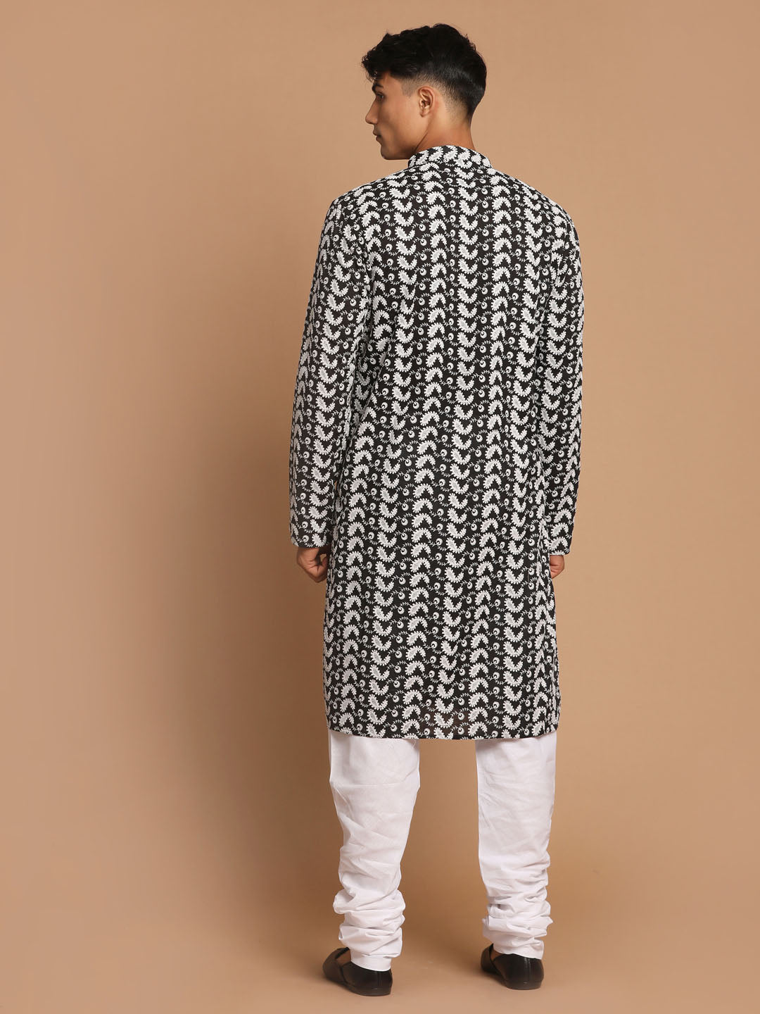 Men's Black And White Pure Cotton Kurta Pyjama Set