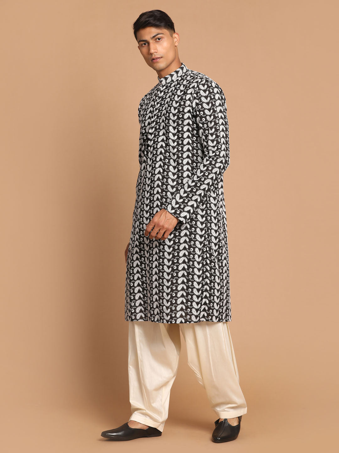 Men's Black And cream Pure Cotton Kurta and Patiala Set