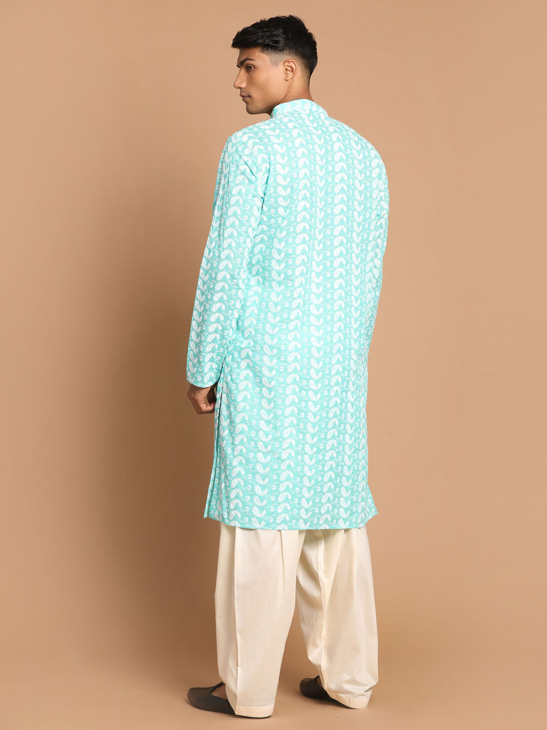 Men's Green And Cream Pure Cotton Kurta and Patiala Set