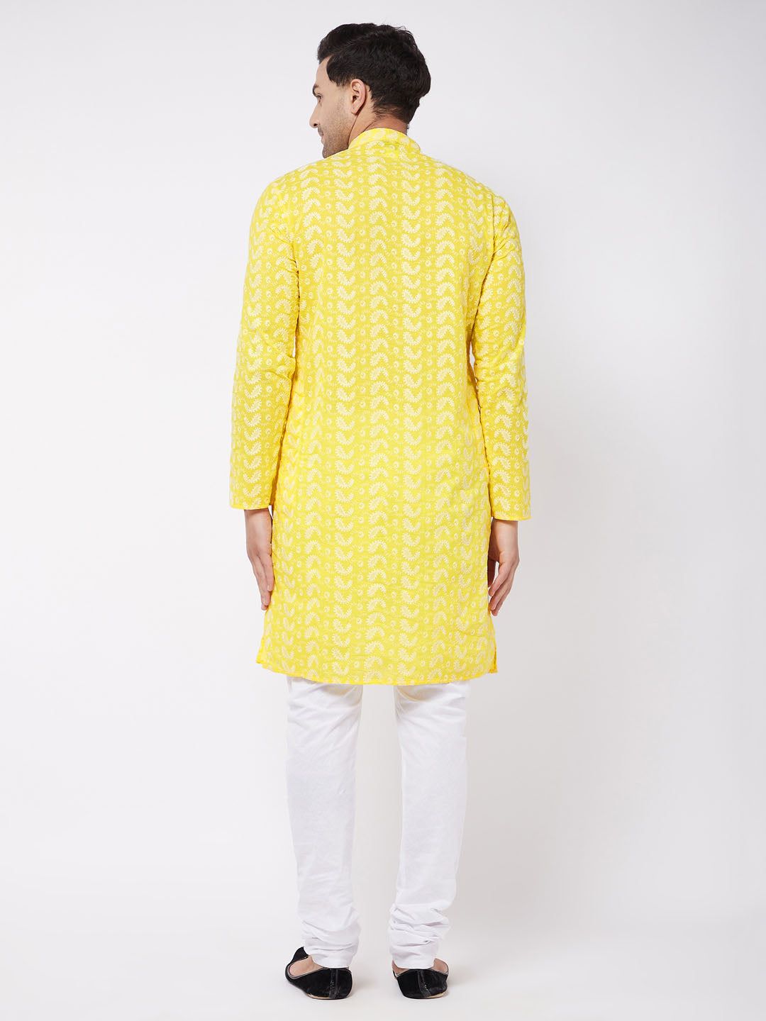 Men's Mustard And White Pure Cotton Kurta Pyjama Set