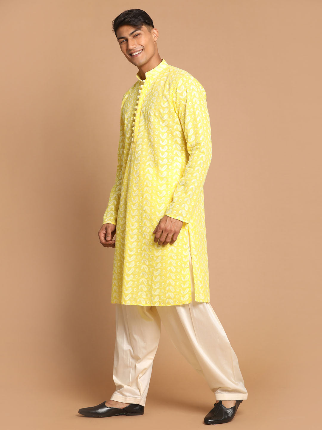 Men's Mustard And Cream Pure Cotton Kurta and Patiala Set