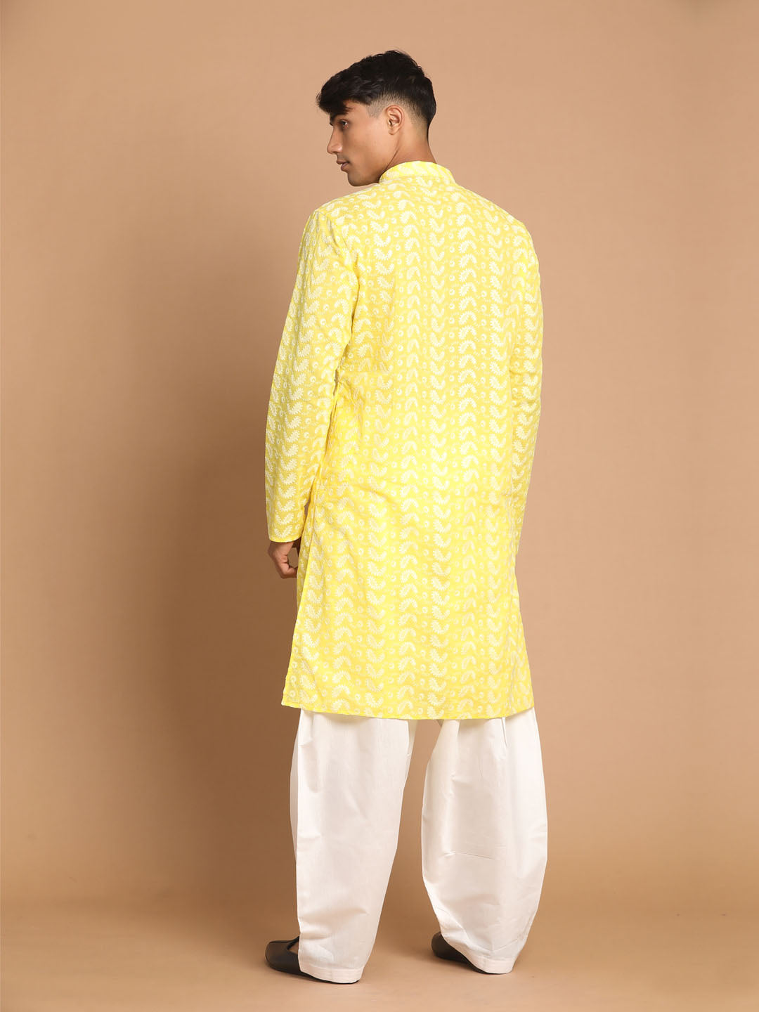 Men's Mustard And White Pure Cotton Kurta and Patiala Set