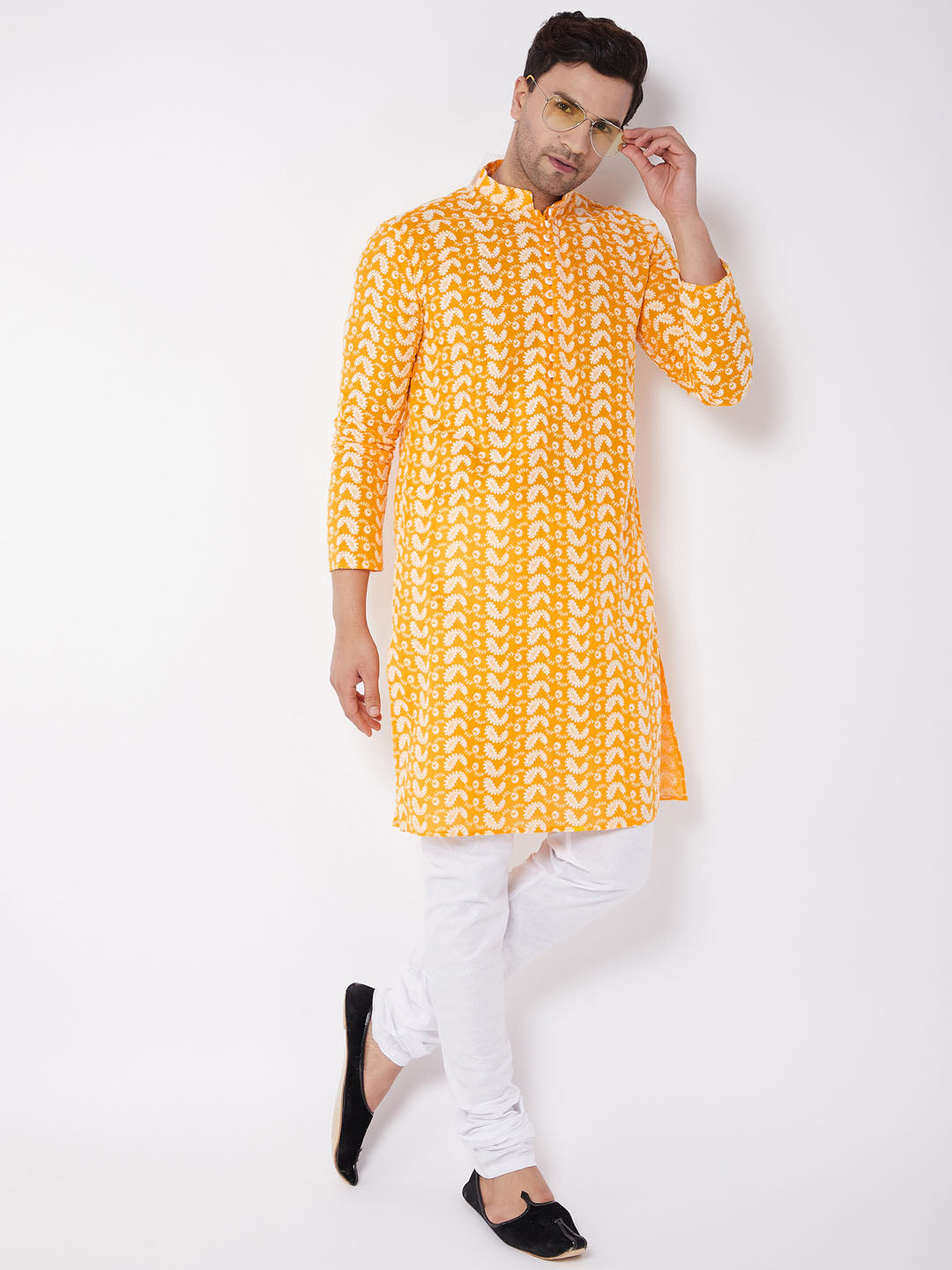 Men's Orange Pure Cotton Kurta