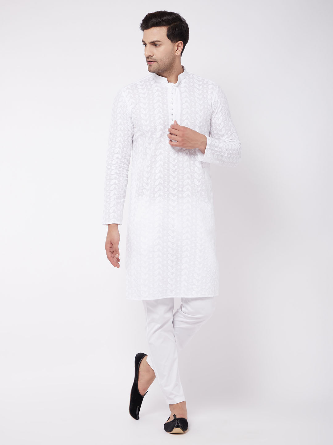 Men's White Pure Cotton Kurta Pyjama Set