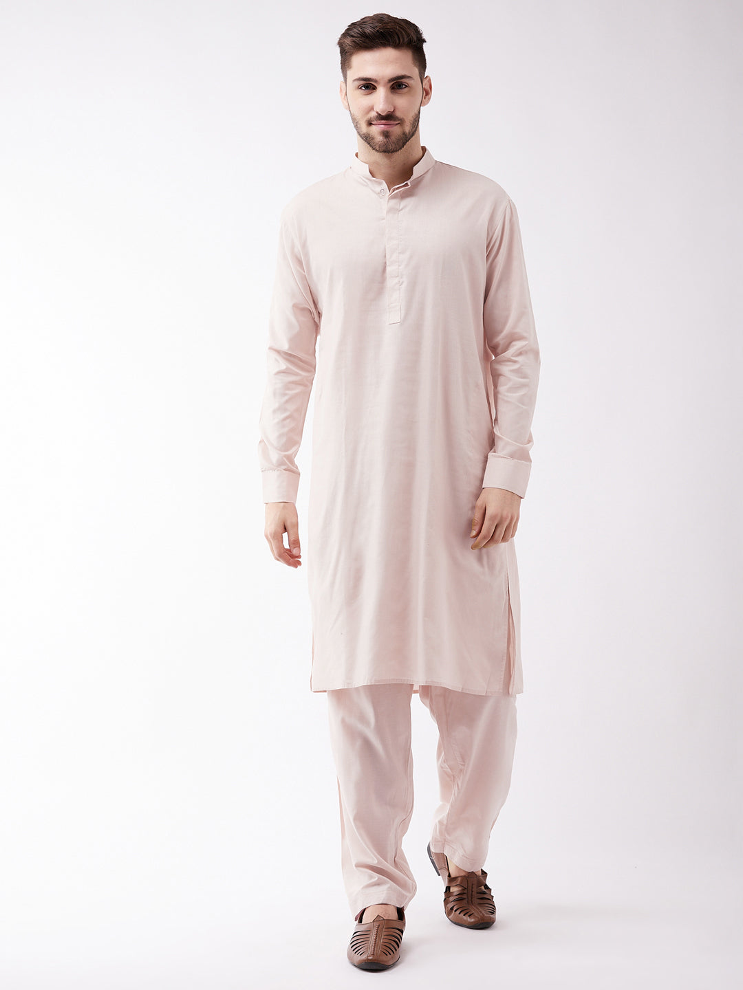 Men's Cream Cotton Blend Kurta and Patiala Set