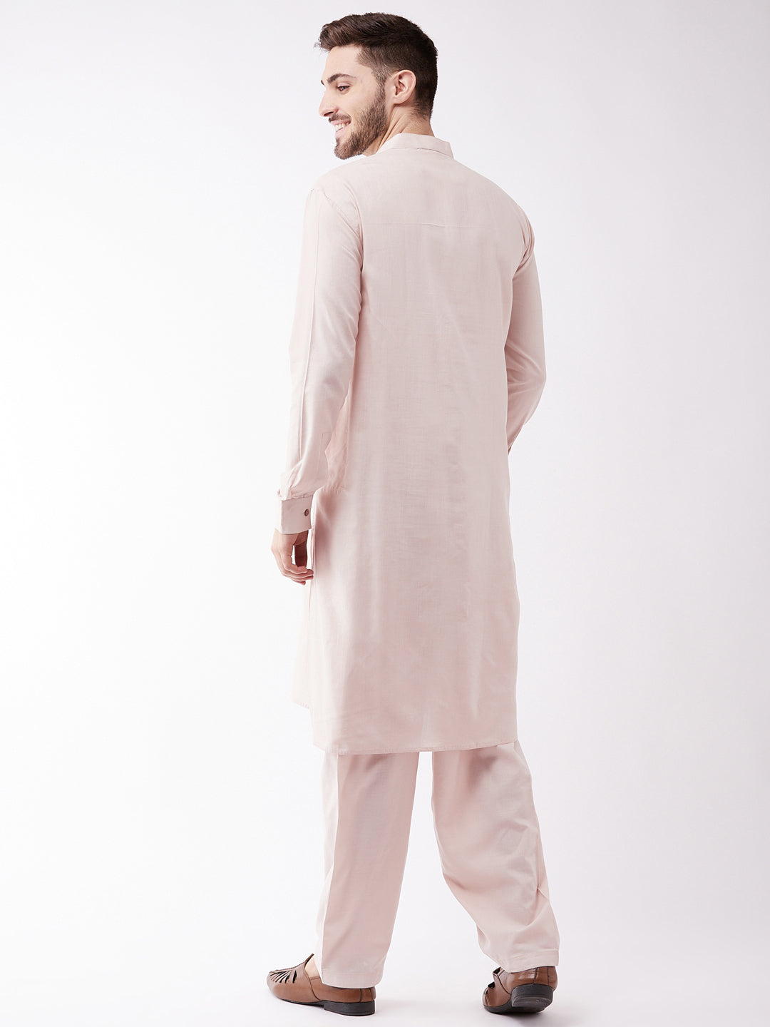 Men's Cream Cotton Blend Kurta and Patiala Set