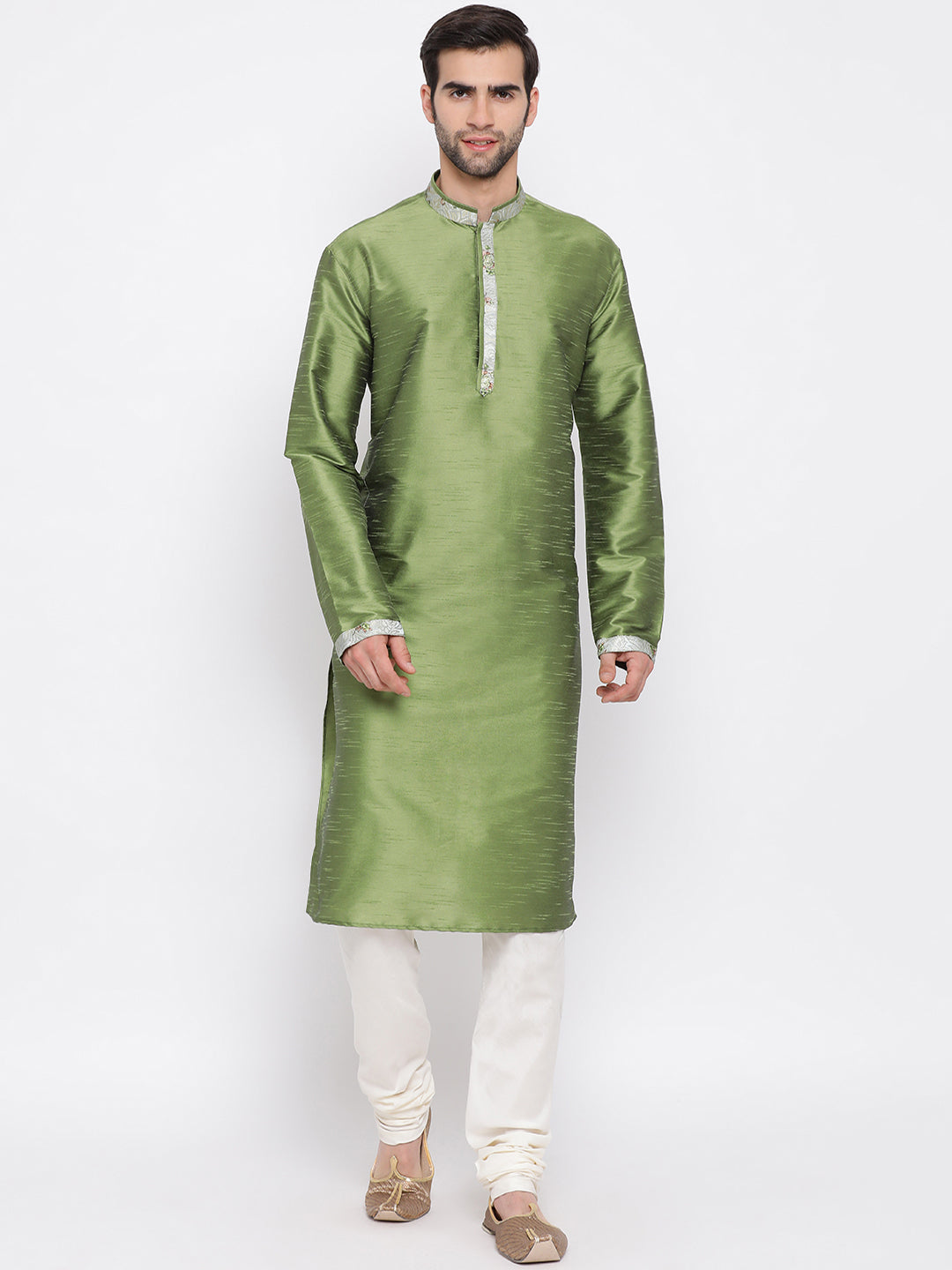 Men's Green Cotton Silk Kurta Pyjama Set