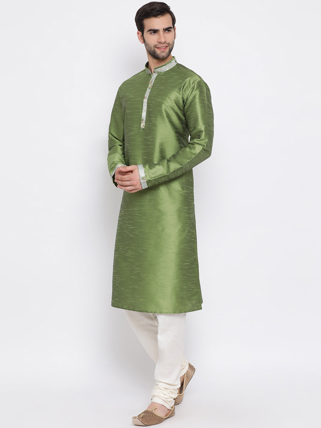 Men's Green Cotton Silk Kurta Pyjama Set