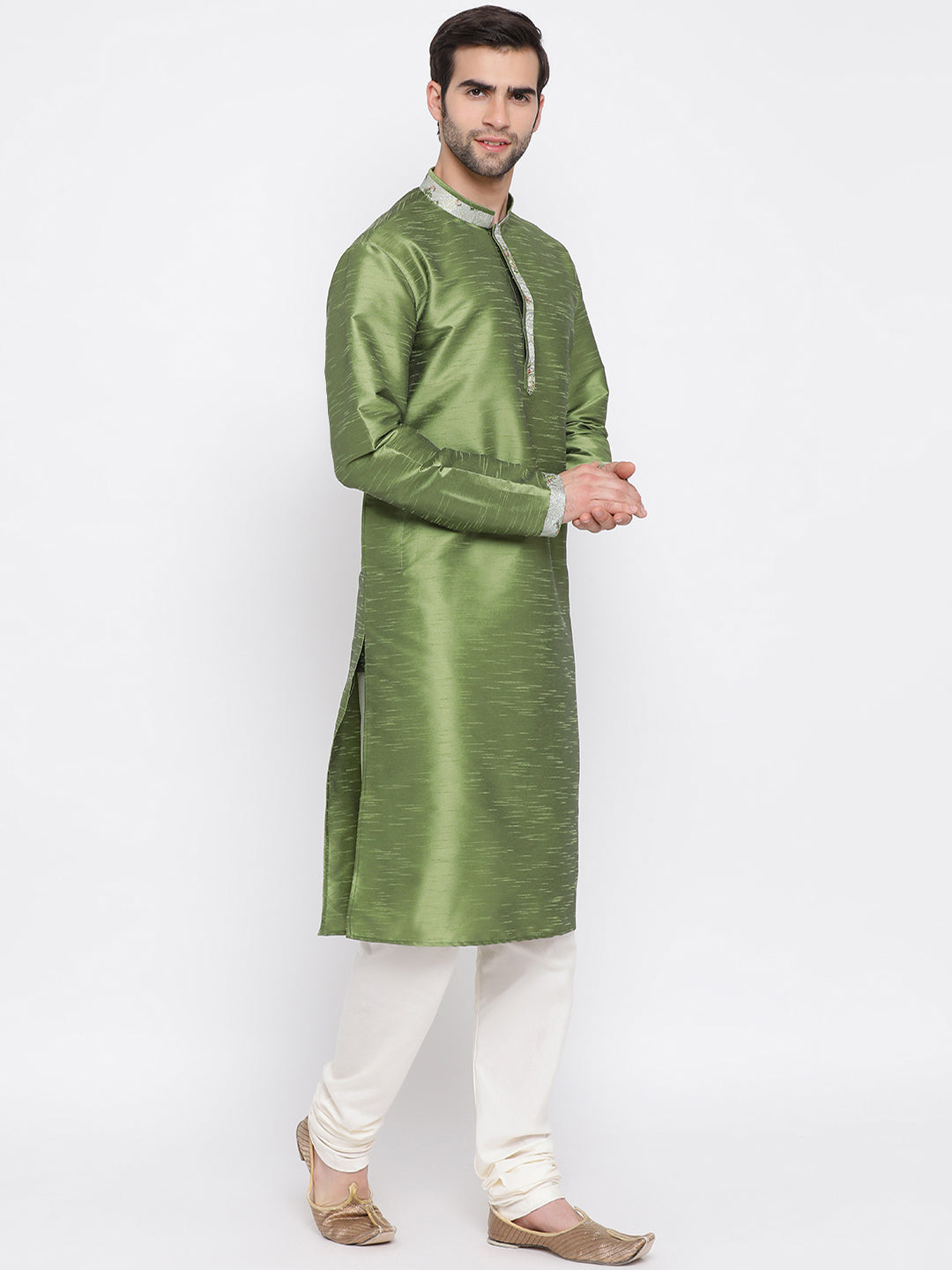 Men's Green Cotton Silk Kurta Pyjama Set