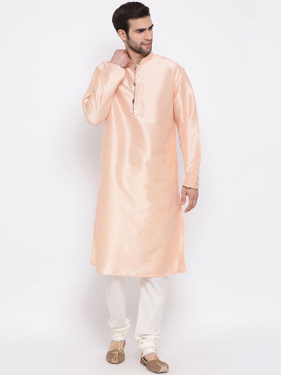 Men's Peach Cotton Silk Kurta Pyjama Set