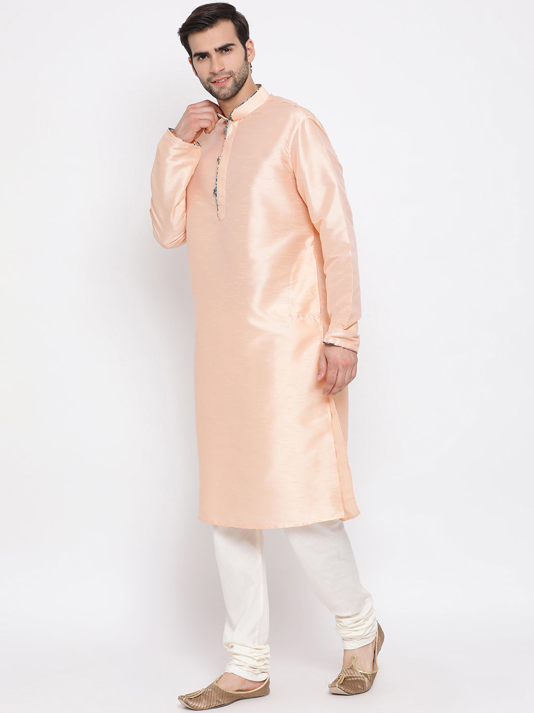 Men's Peach Cotton Silk Kurta Pyjama Set