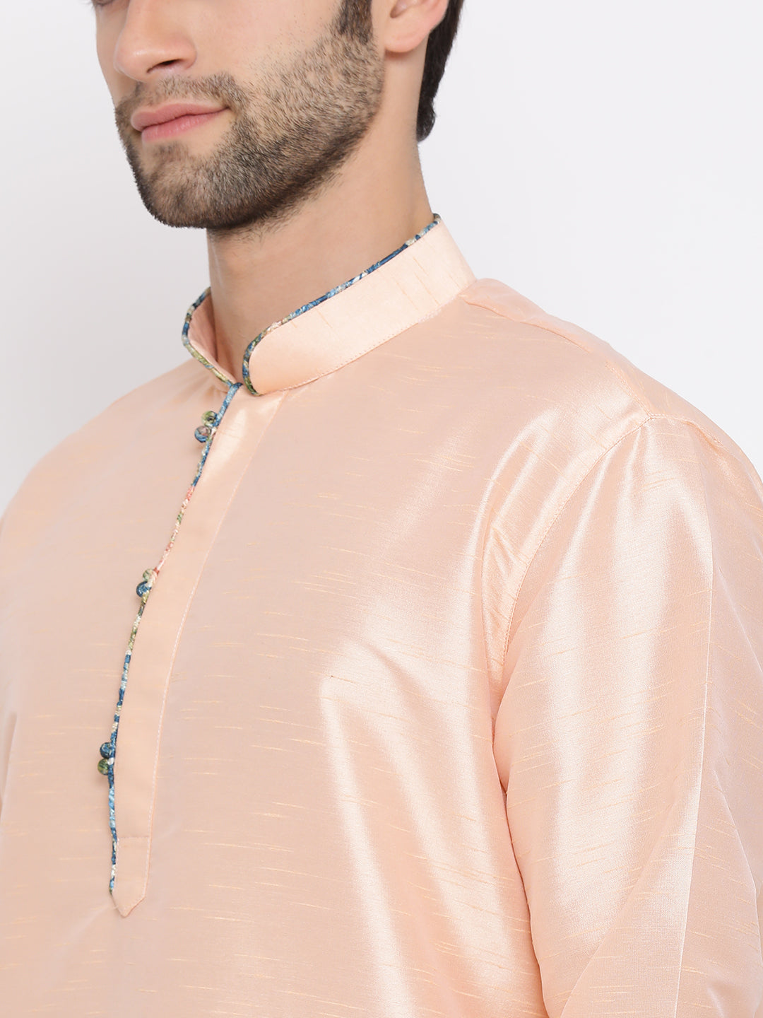 Men's Peach Cotton Silk Kurta Pyjama Set