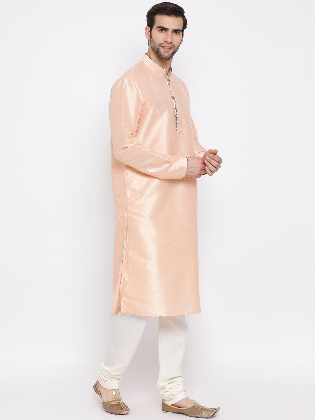 Men's Peach Cotton Silk Kurta Pyjama Set