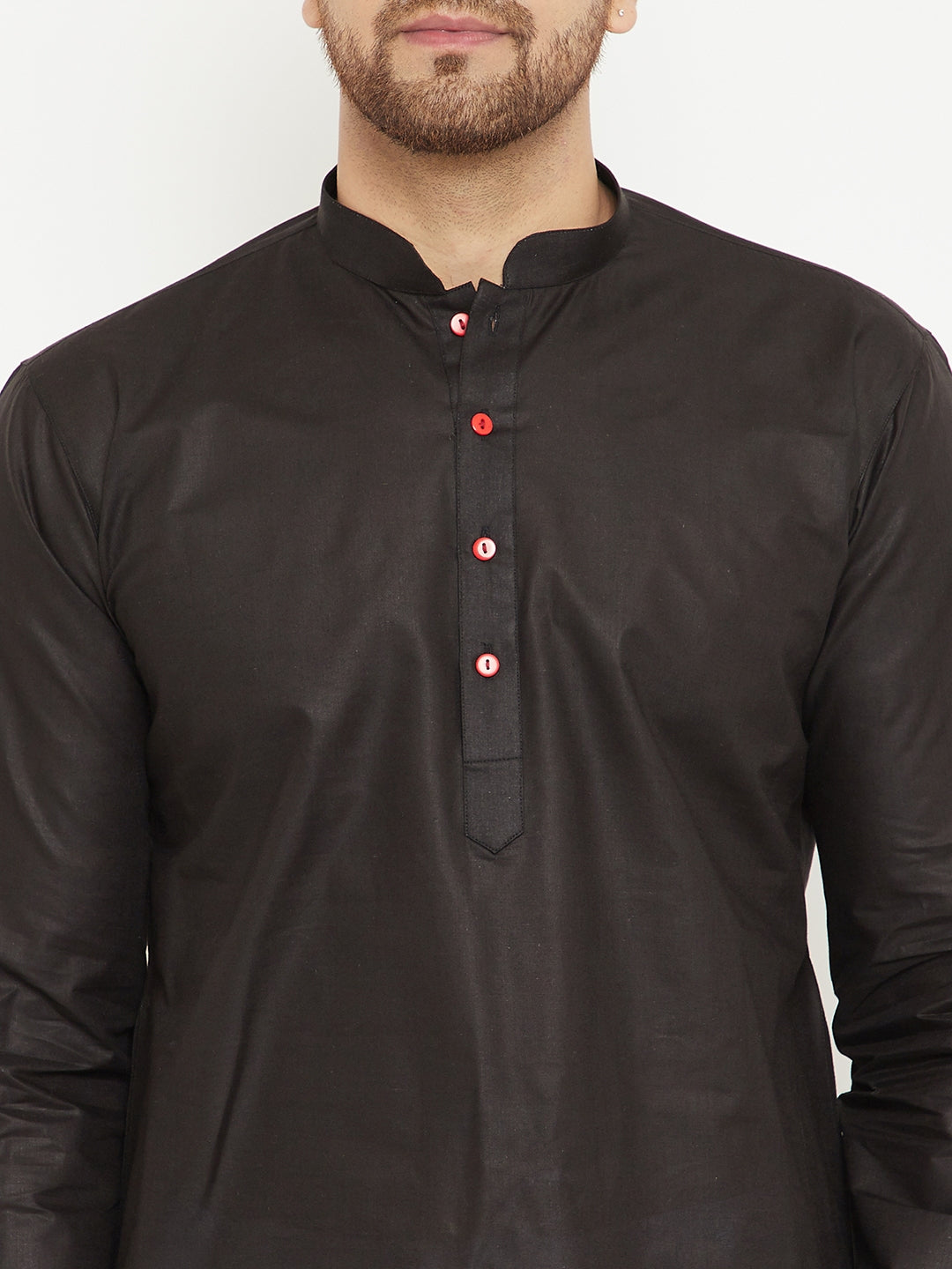 Men's Black And White Cotton Kurta Pyjama Set