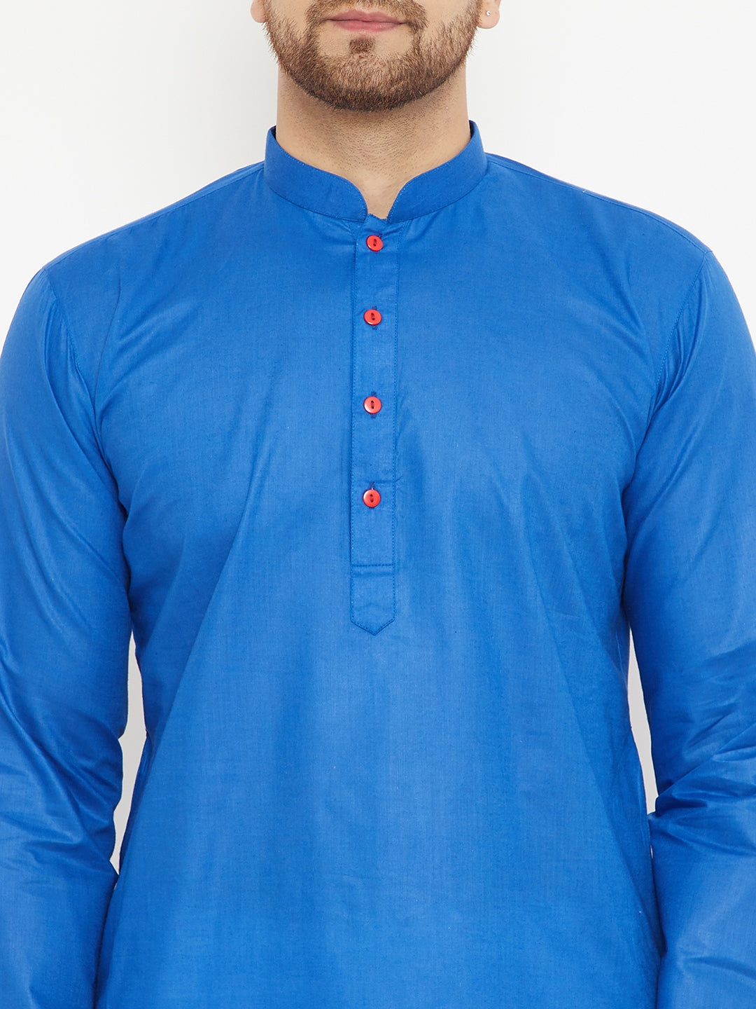 Men's Blue And White Cotton Kurta Pyjama Set