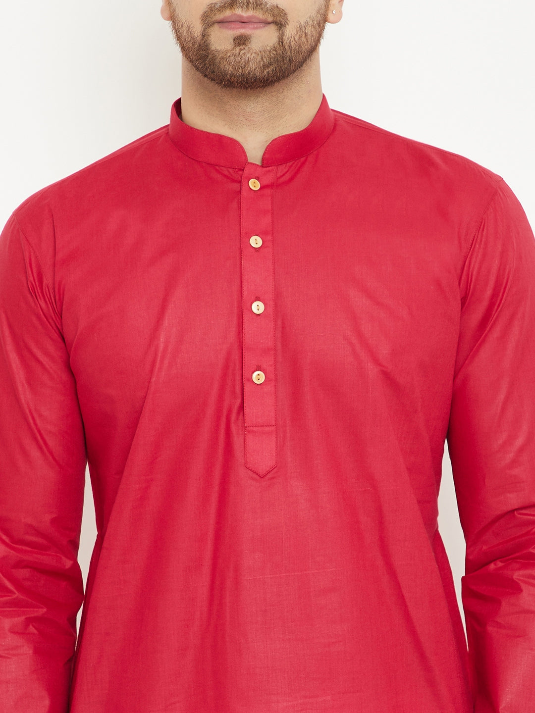 Men's Maroon And White Cotton Kurta Pyjama Set