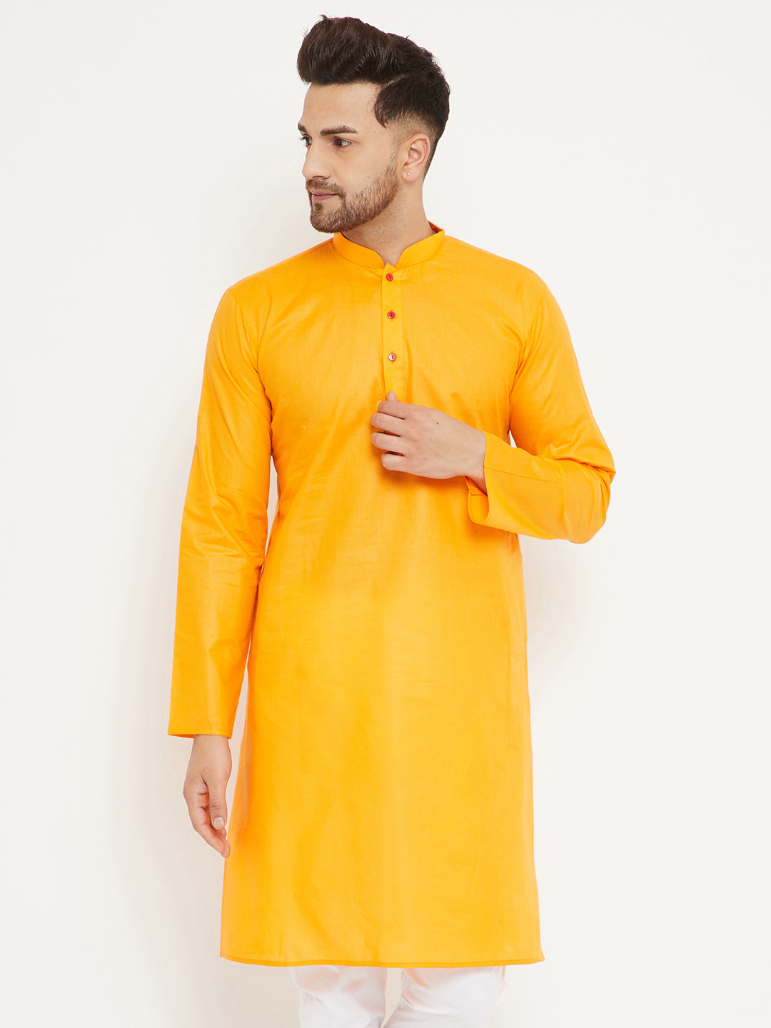 Men's Orange Cotton Kurta