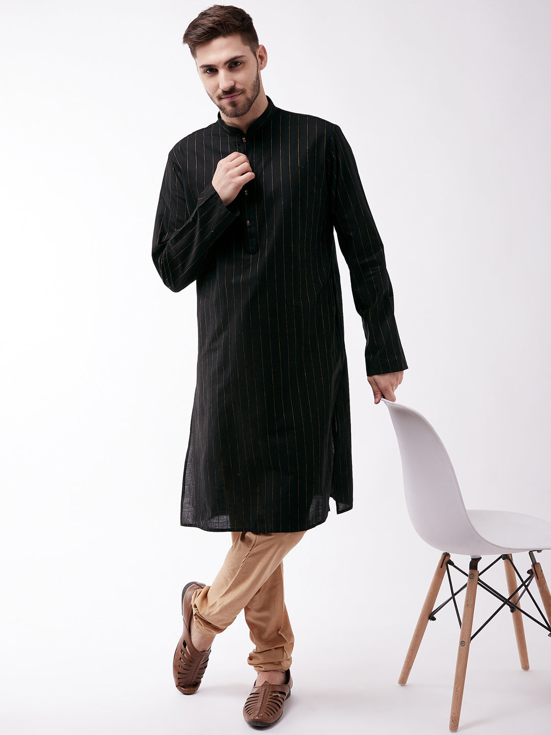 Men's Black Cotton Blend Kurta