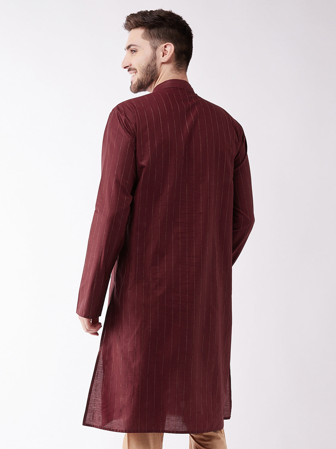 Men's Maroon Cotton Blend Kurta