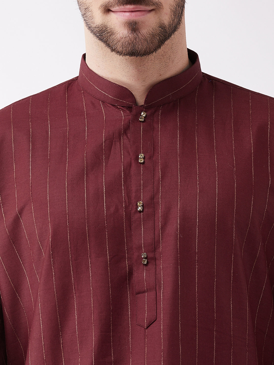 Men's Maroon Cotton Blend Kurta