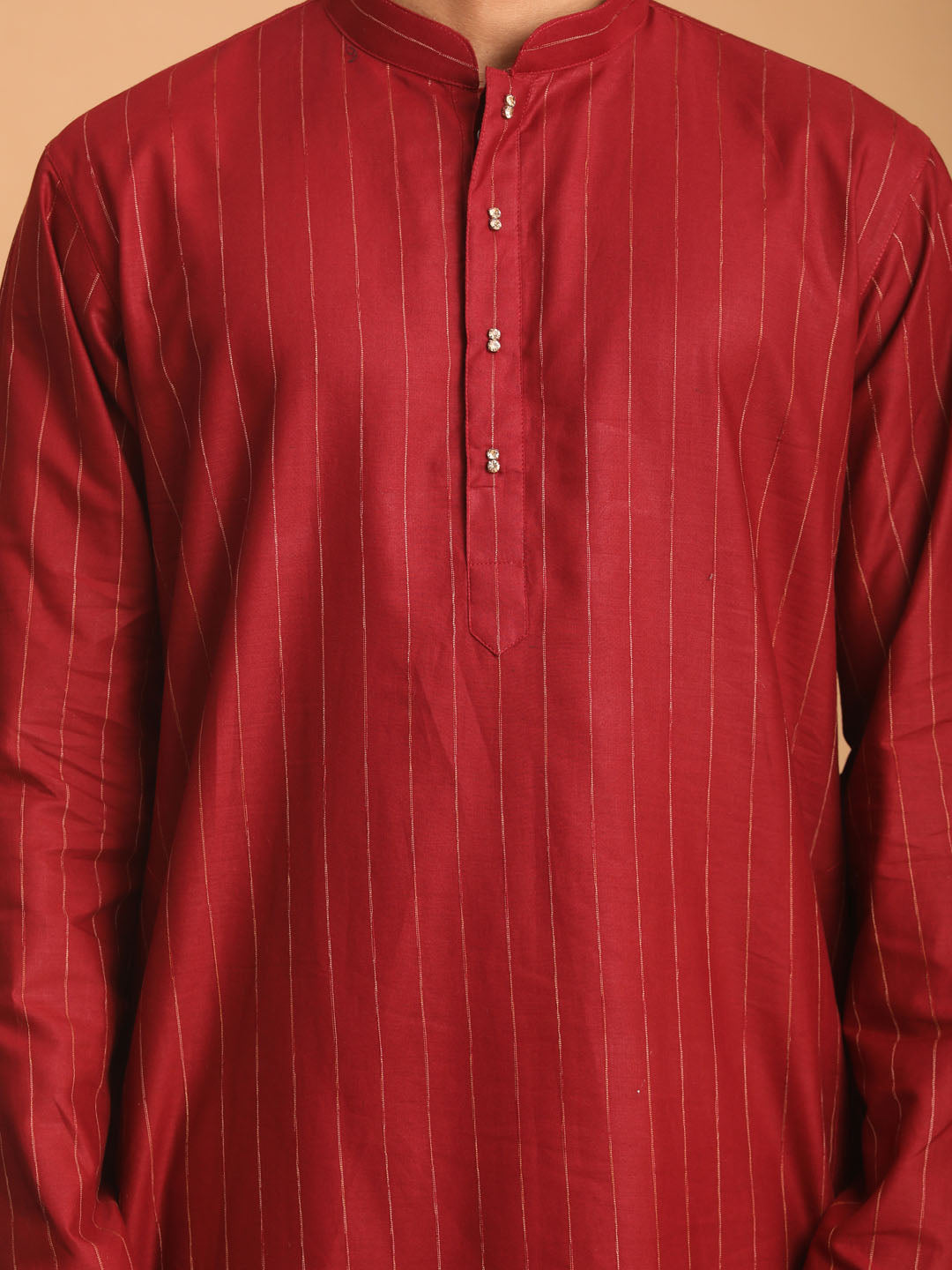 Men's Maroon And Rose Gold Cotton Blend Kurta Pyjama Set