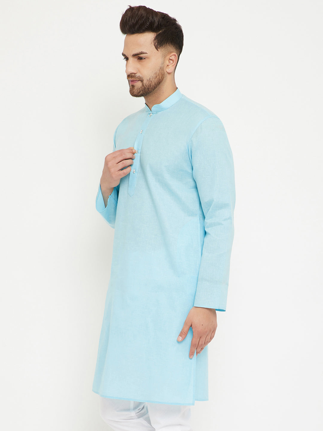 Men's Aqua Cotton Blend Kurta