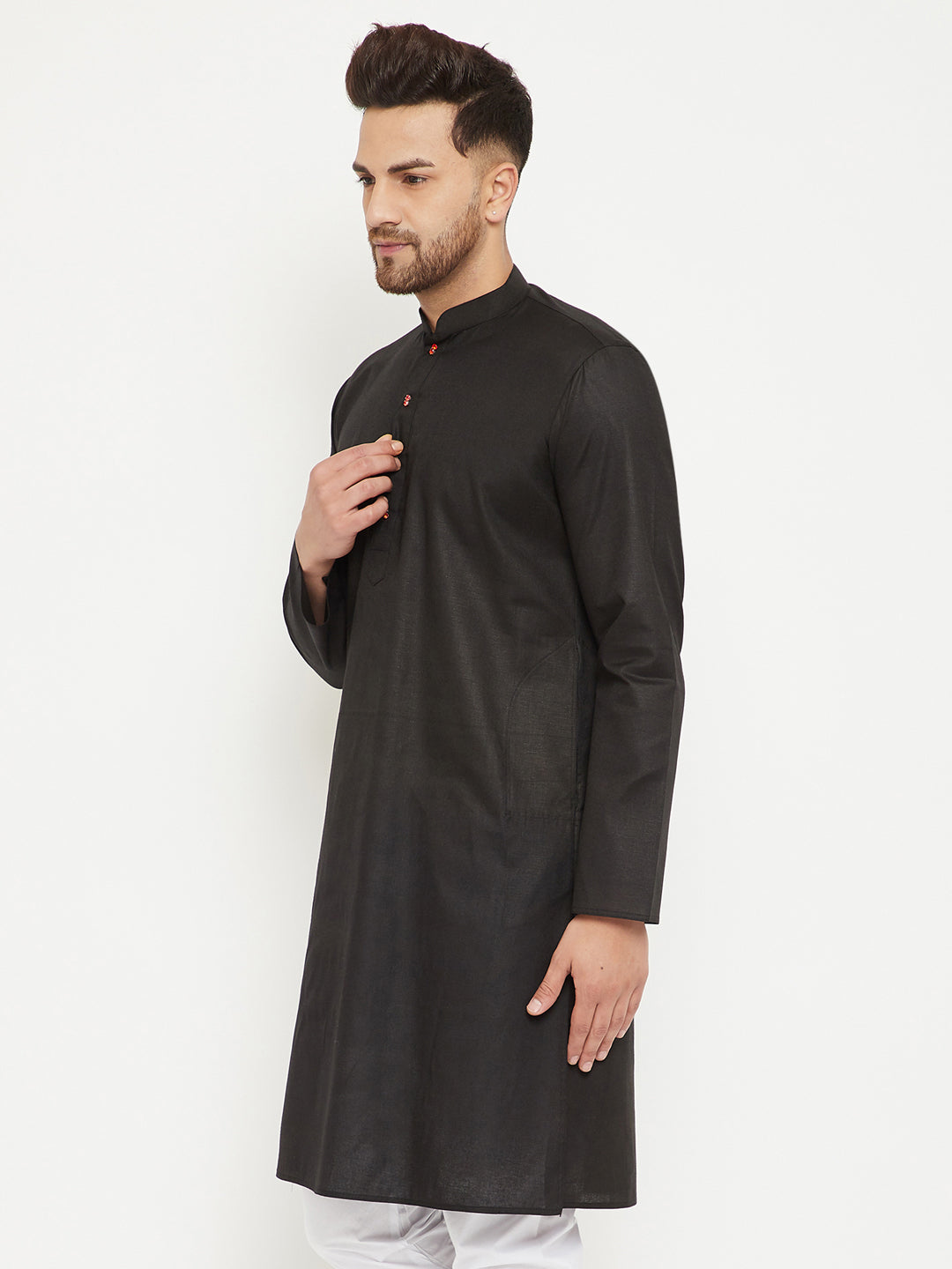 Men's Black Cotton Blend Kurta