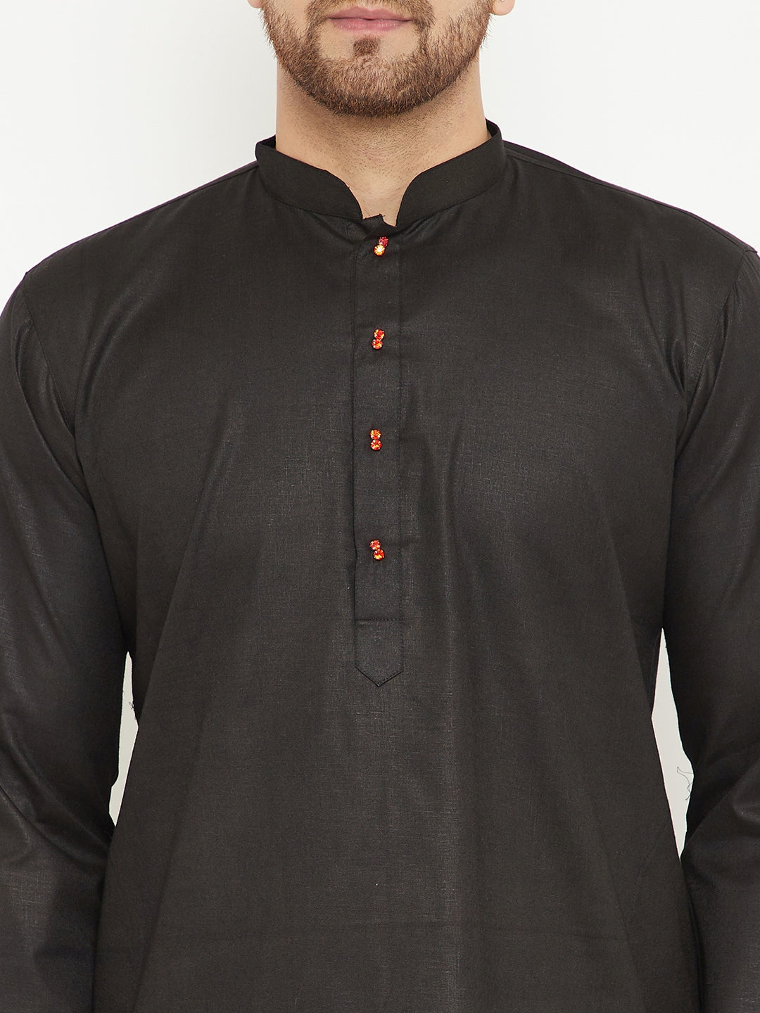 Men's Black And White Cotton Blend Kurta Pyjama Set