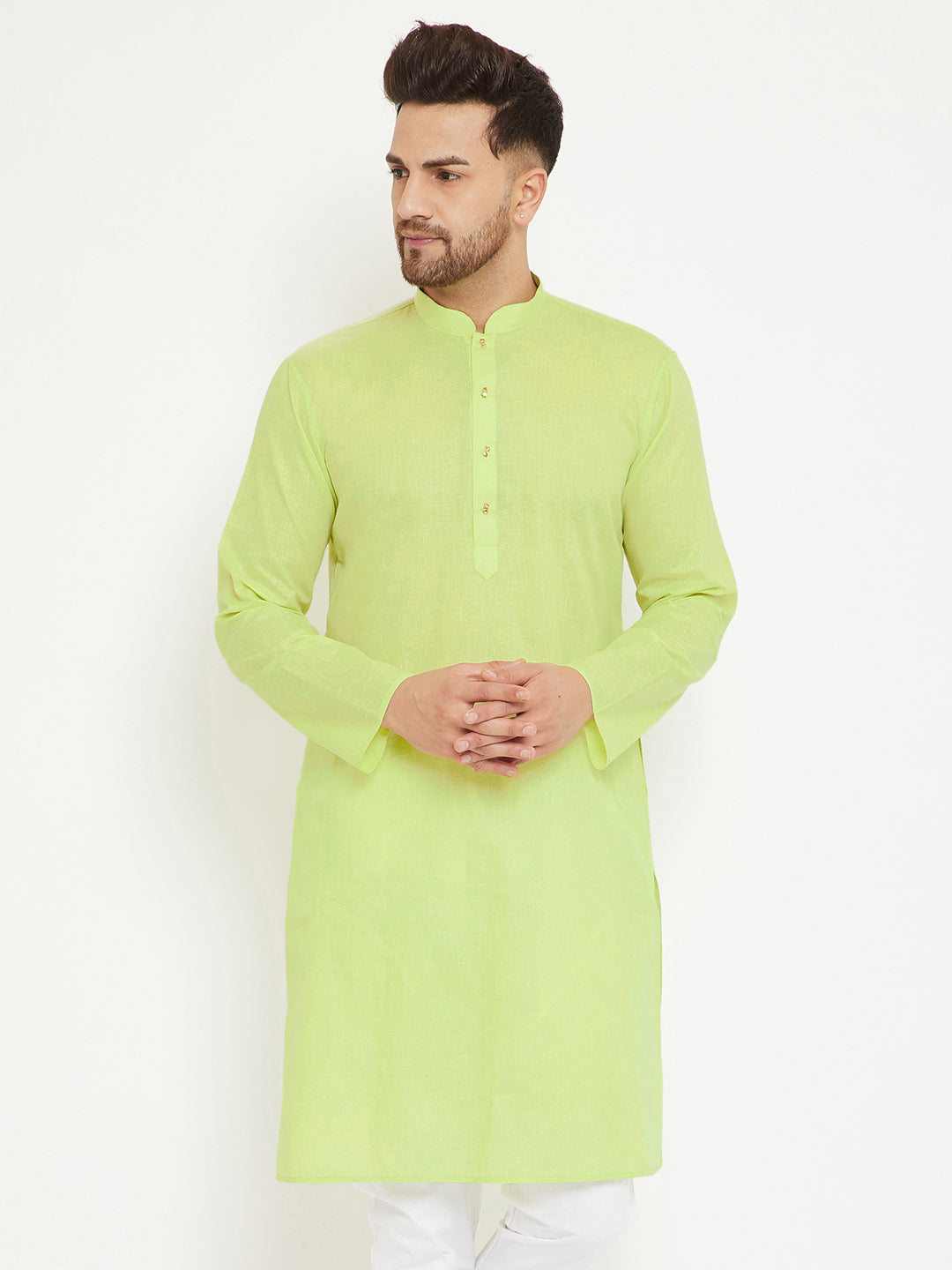 Men's Green Cotton Blend Kurta