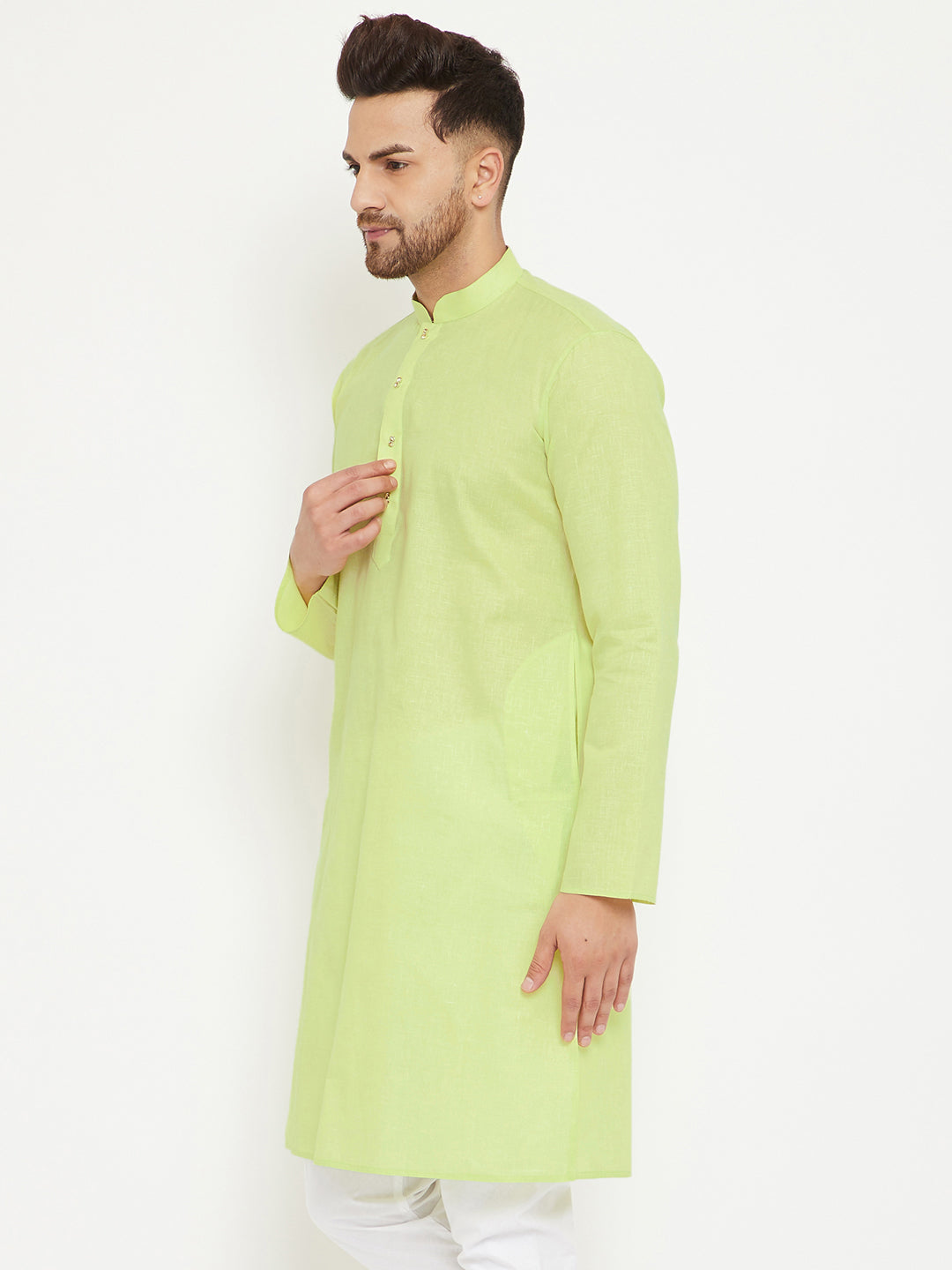 Men's Green Cotton Blend Kurta