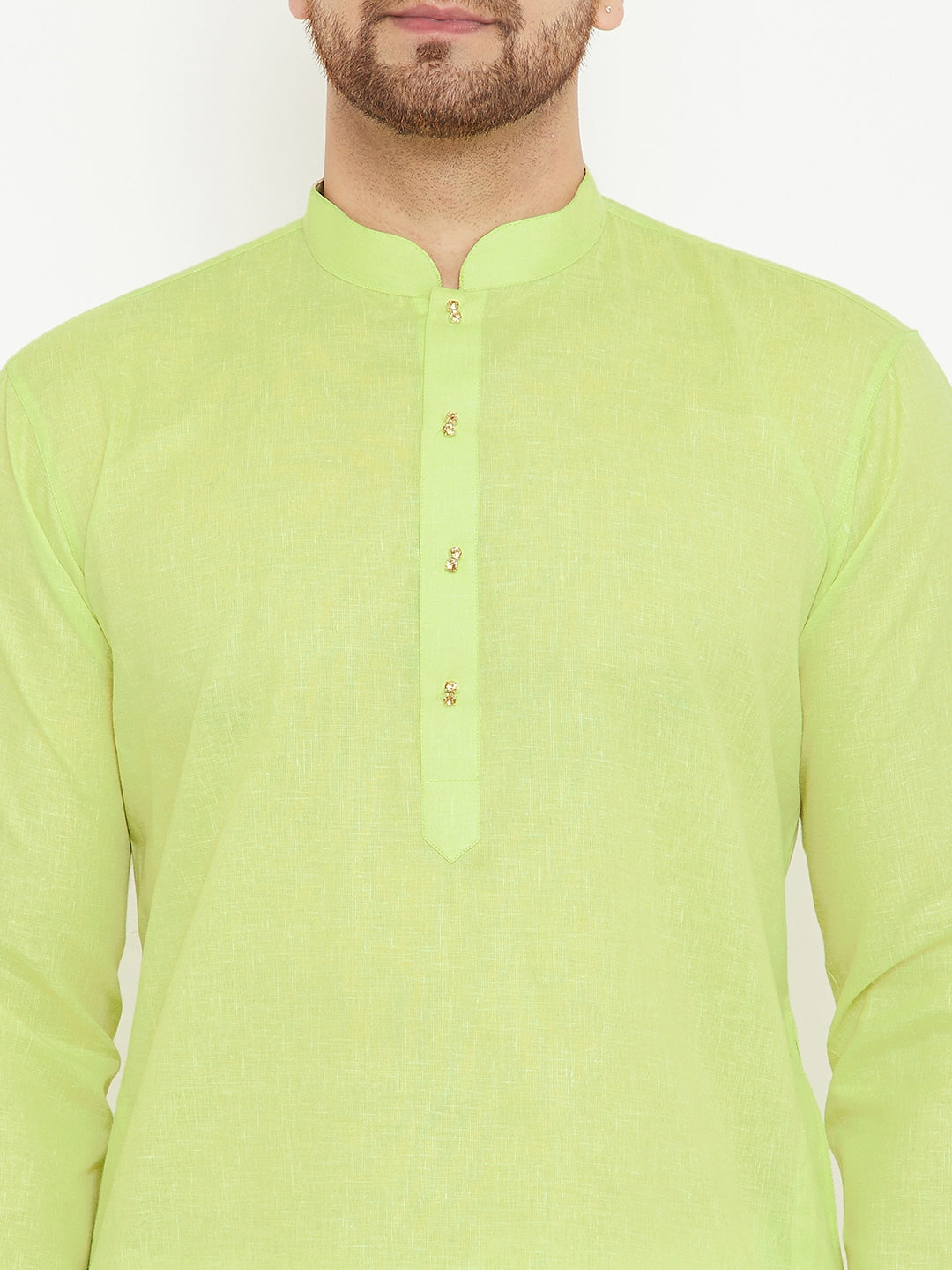 Men's Green And White Cotton Blend Kurta Pyjama Set