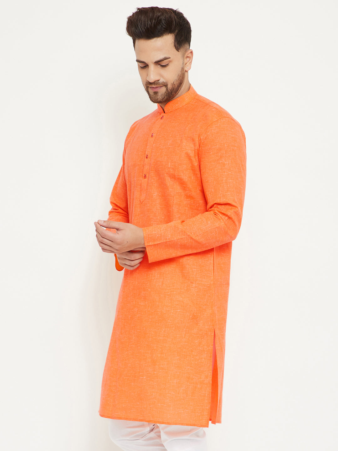 Men's Orange Cotton Blend Kurta