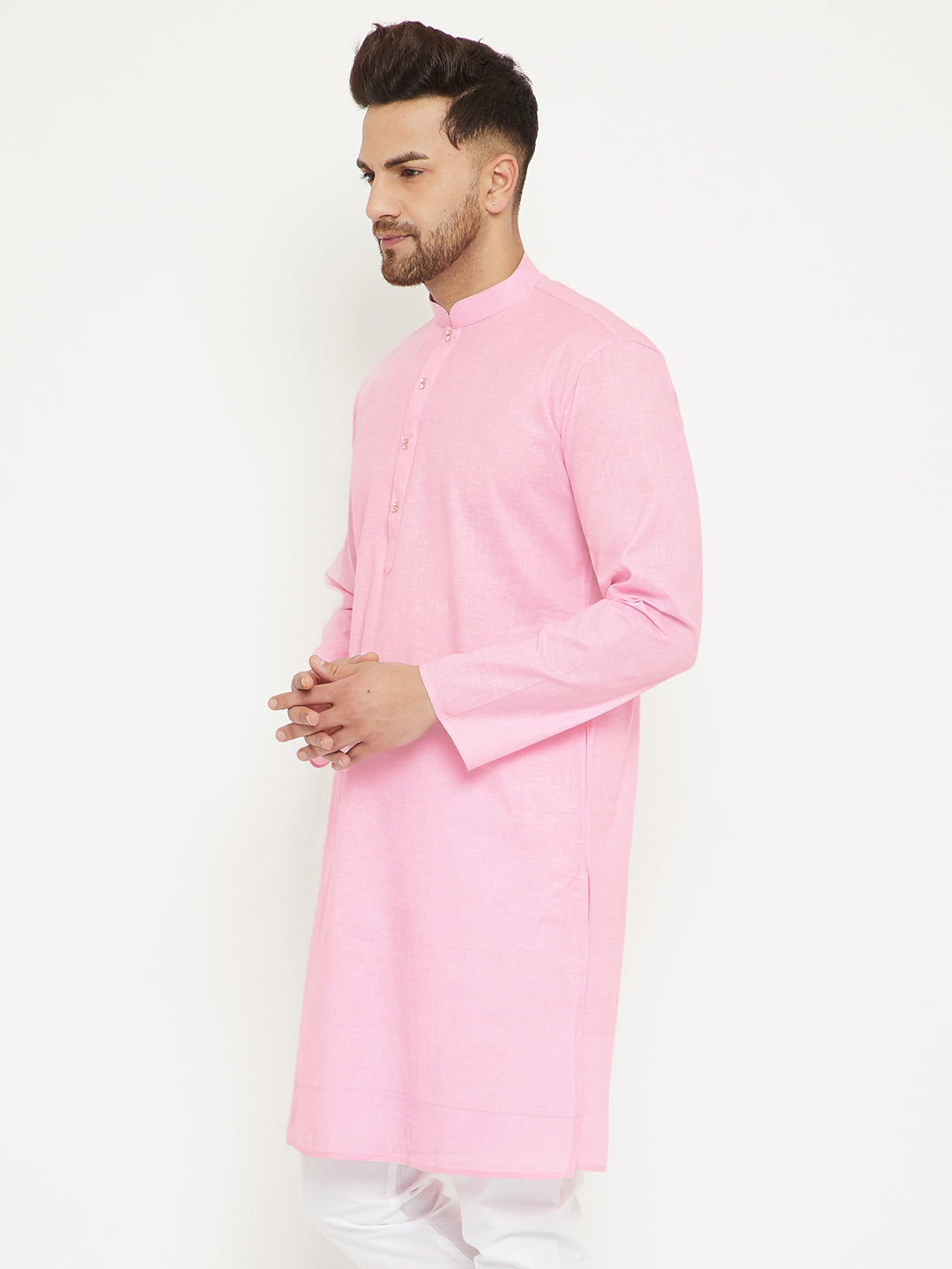 Men's Pink Cotton Blend Kurta