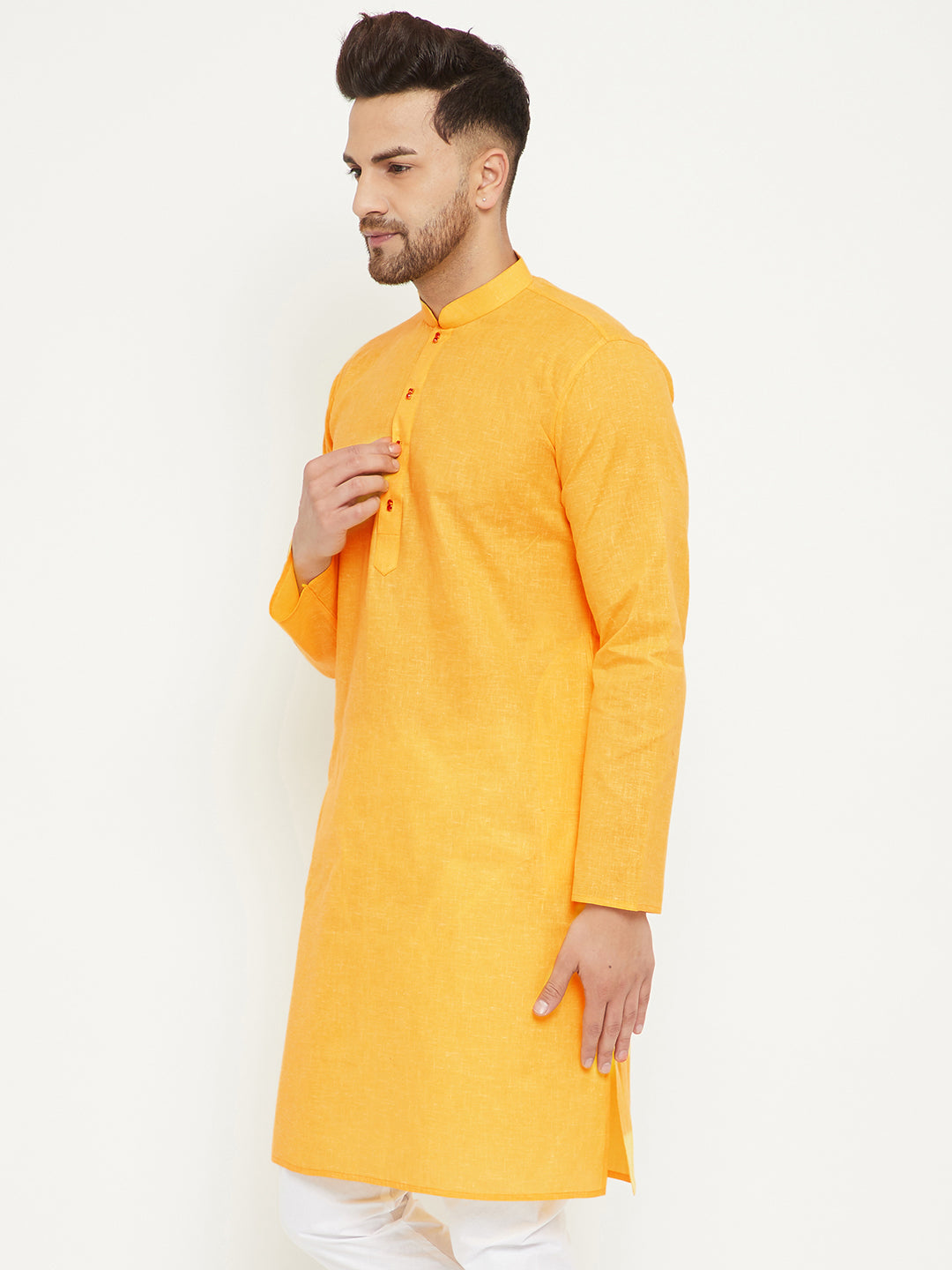 Men's Yellow Cotton Blend Kurta