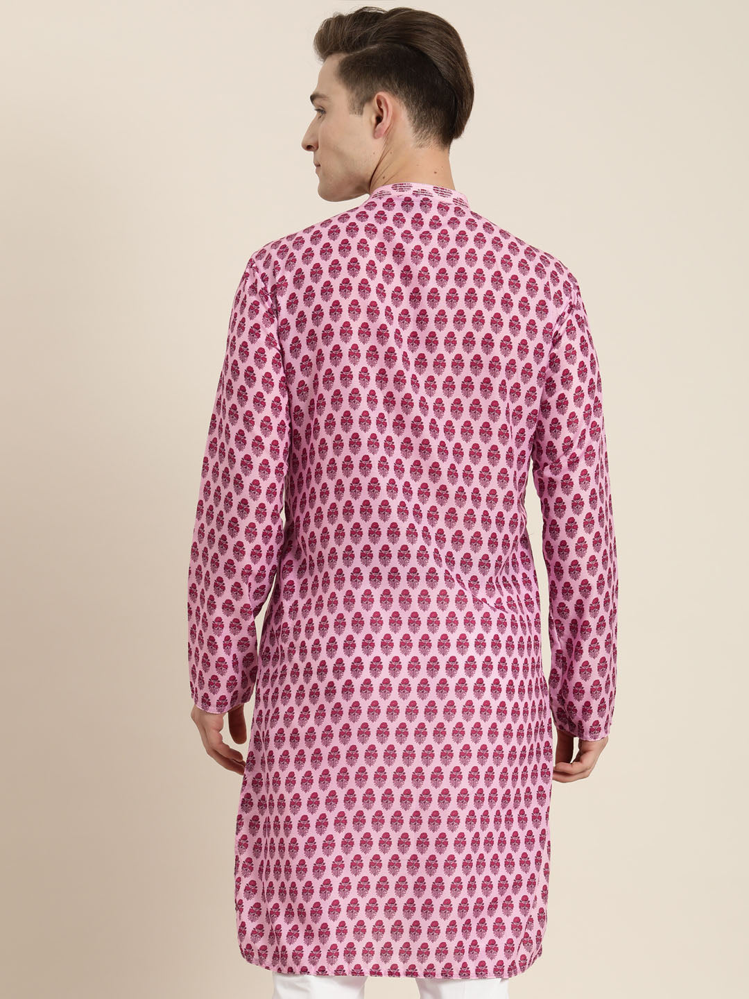 Men's Pink Cotton Blend Kurta