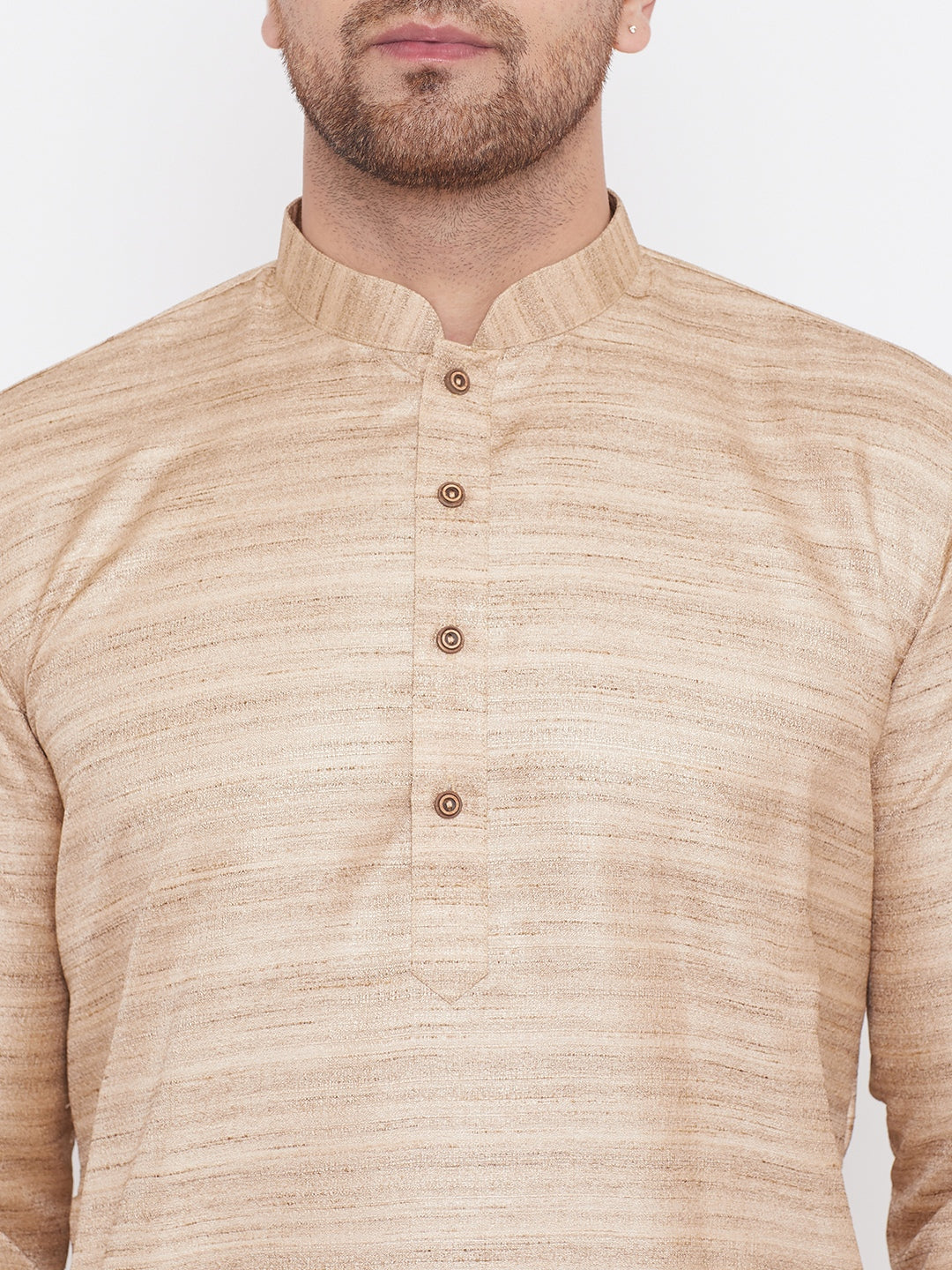 Men's Beige And Black Silk Blend Kurta Pyjama Set