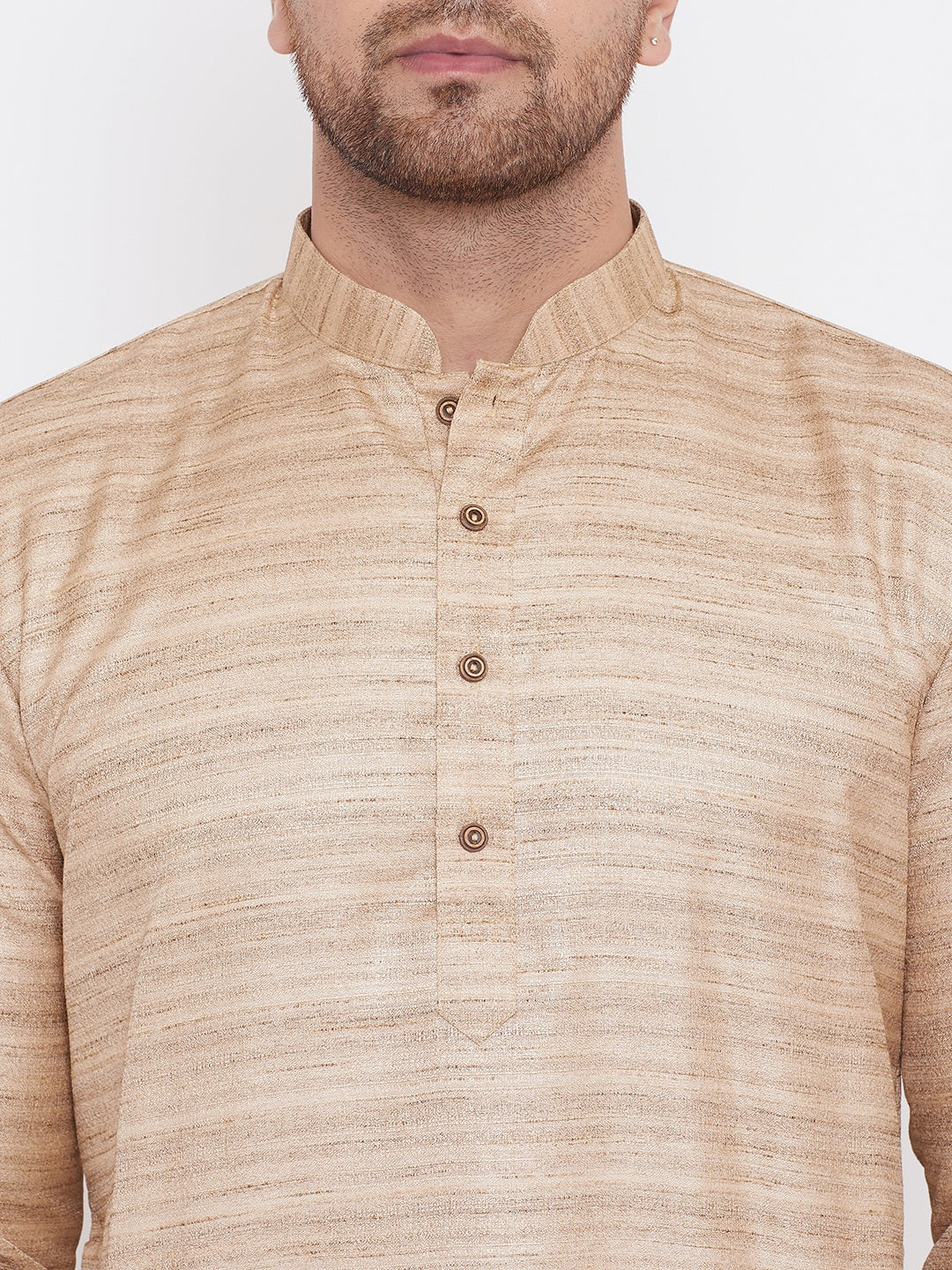 Men's Beige And Gold Silk Blend Kurta Pyjama Set