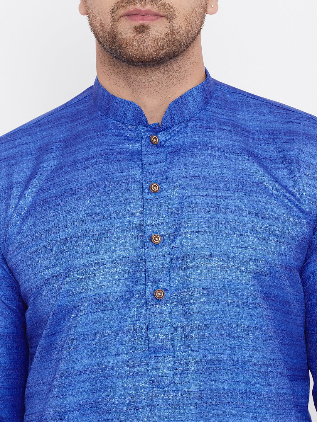 Men's Blue And Rose Gold Silk Blend Kurta Pyjama Set