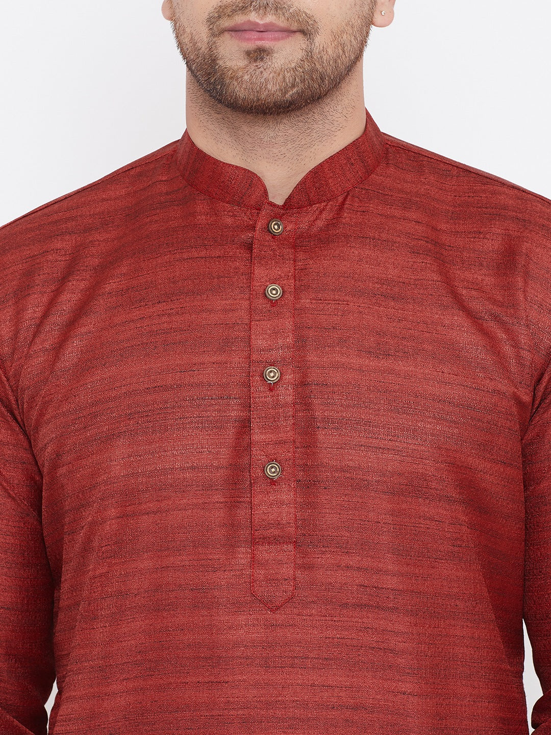 Men's Maroon And Gold Silk Blend Kurta Pyjama Set