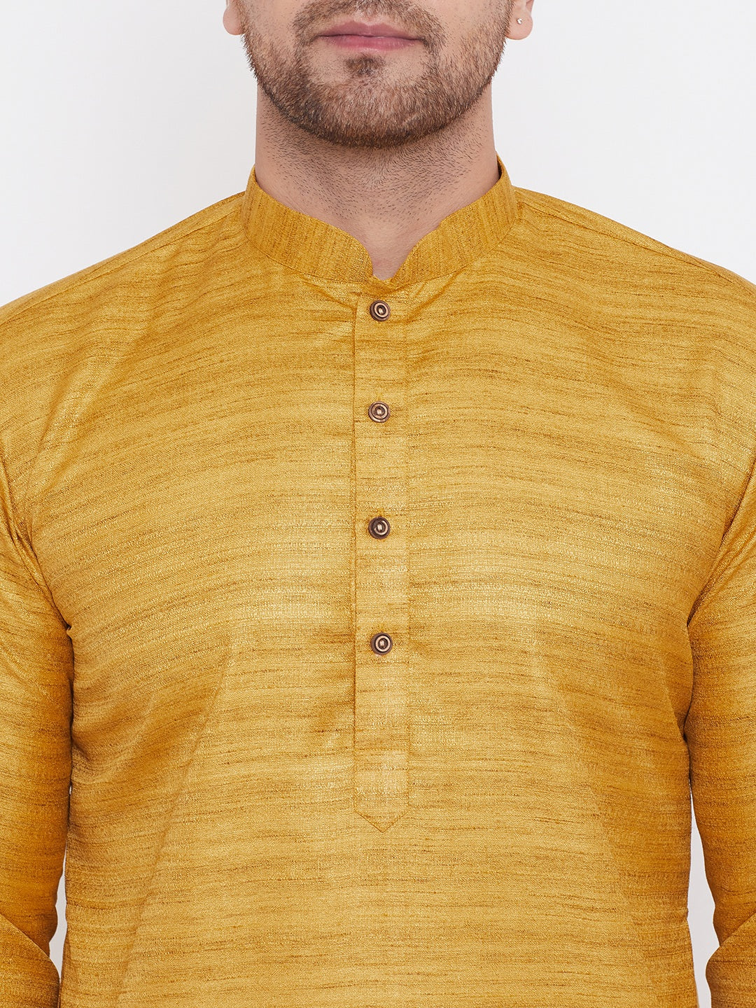 Men's Mustard And Black Silk Blend Kurta Pyjama Set