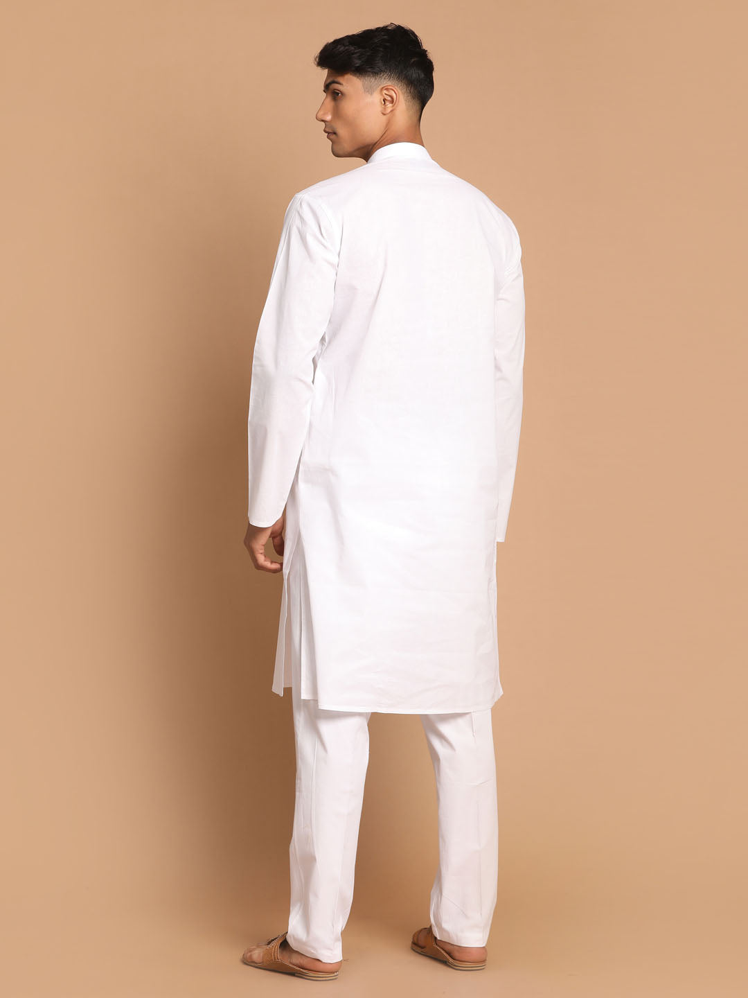 Men's White Cotton Blend Kurta Pyjama Set