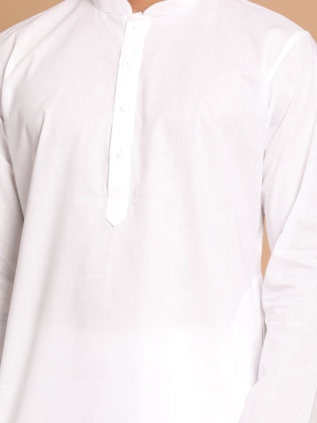 Men's White Cotton Blend Kurta Pyjama Set