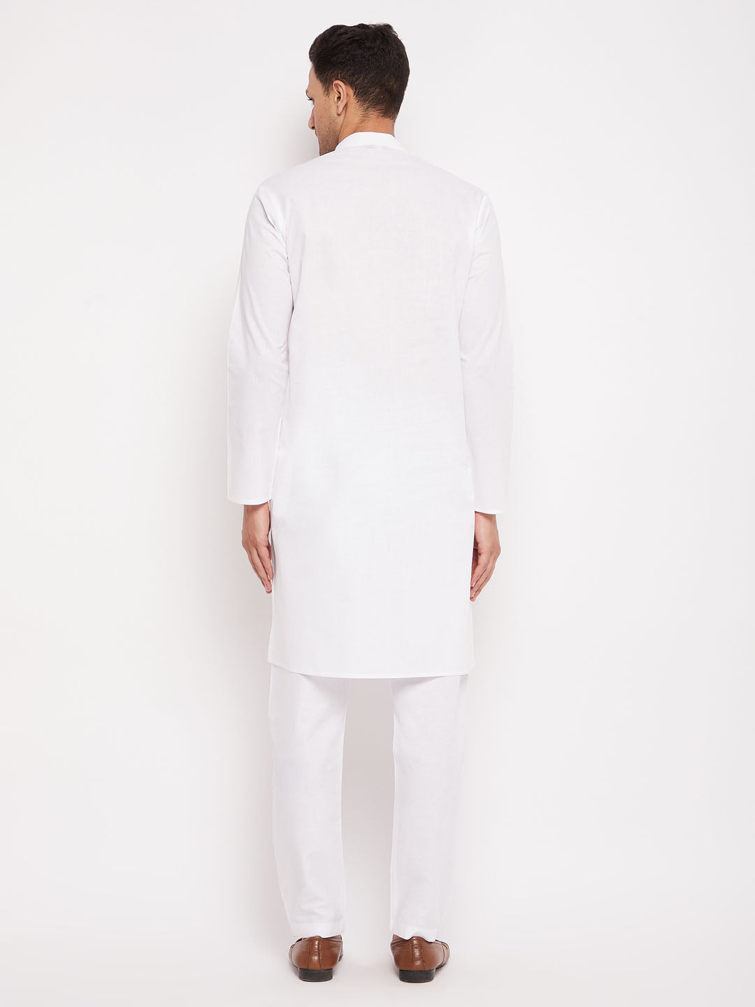 Men's White Cotton Blend Kurta Pyjama Set