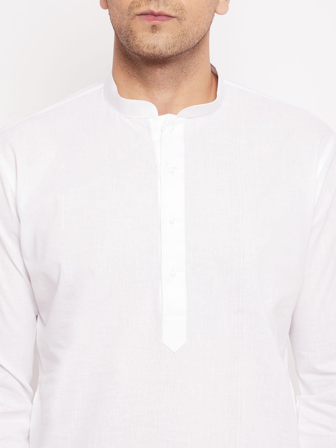 Men's White Cotton Blend Kurta Pyjama Set